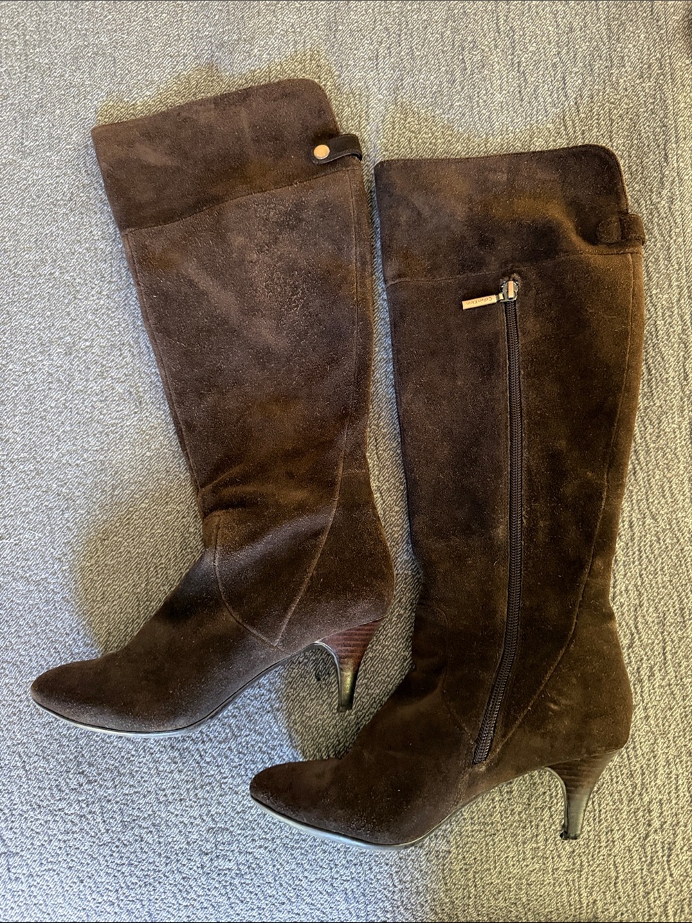 Calvin Klein Dark Brown Suede Over-the-Knee Heeled Boots